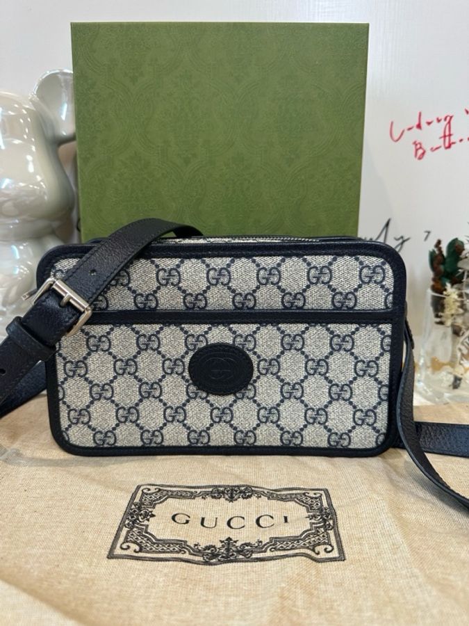 99新Gucci古馳 藍色老花retro相機包尺寸21.5*13*5.5cm附件 塵袋-3