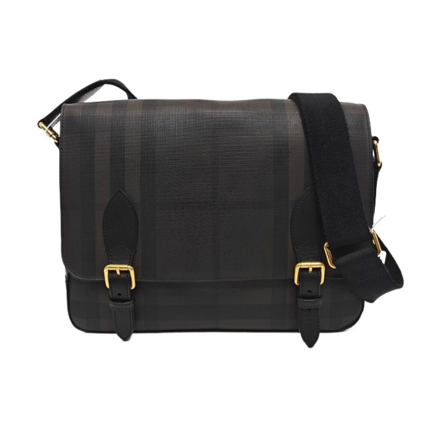 BURBERRY 深棕色塗層帆布印花單肩包斜挎包 尺寸 32*27*7cm-0