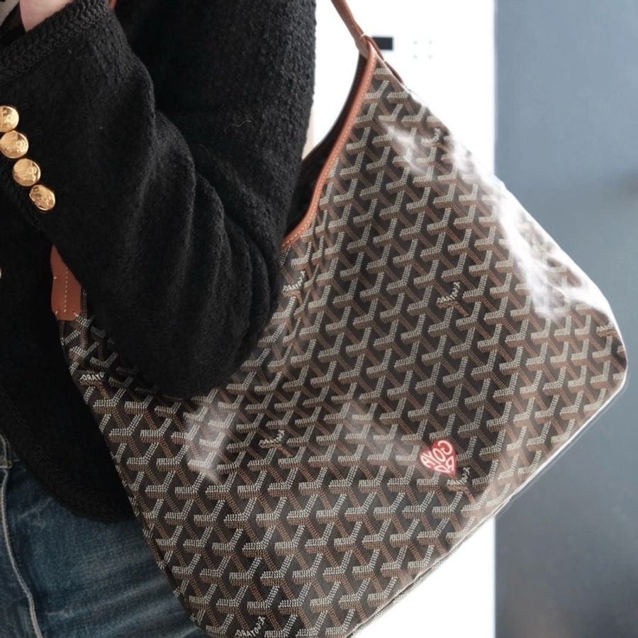 🤎Goyard 戈雅焦糖棕色 愛心彩繪hobo腋下包單肩包 附件:子袋-7