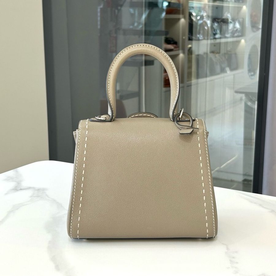 ❤️德爾沃 Delvaux 經典外縫線Brillant 搭配大象灰色粒面皮革 雙肩帶 手提包單肩包斜挎包 《許我耀眼》同款包包-3
