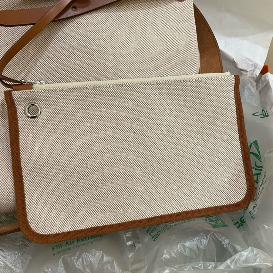HERMES愛馬仕 Herbag 39 帆布拼Hunter牛皮 單肩斜挎手提包 銀扣 男女同款情侶款-7