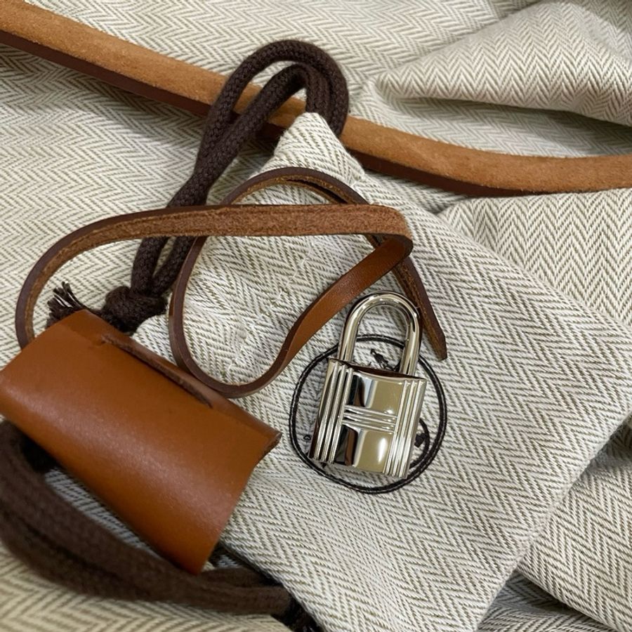 HERMES愛馬仕 Herbag 39 帆布拼Hunter牛皮 單肩斜挎手提包 銀扣 男女同款情侶款-9