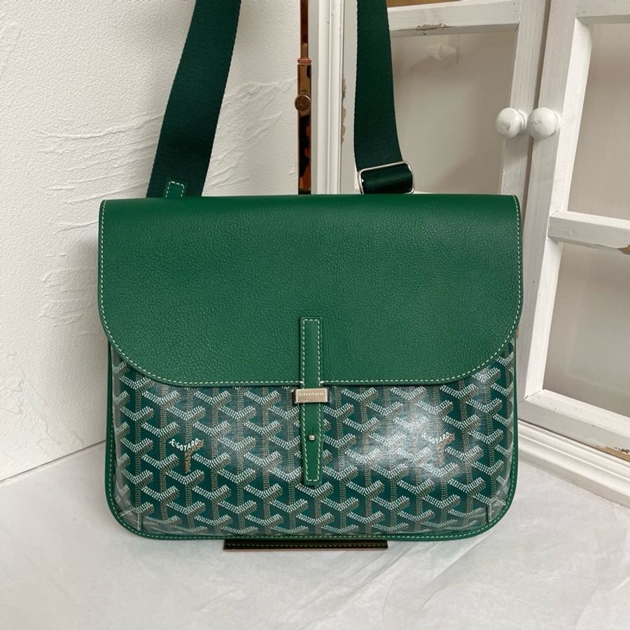 Goyard 戈雅Coursier綠色翻蓋老花滿印銀扣斜挎包-0