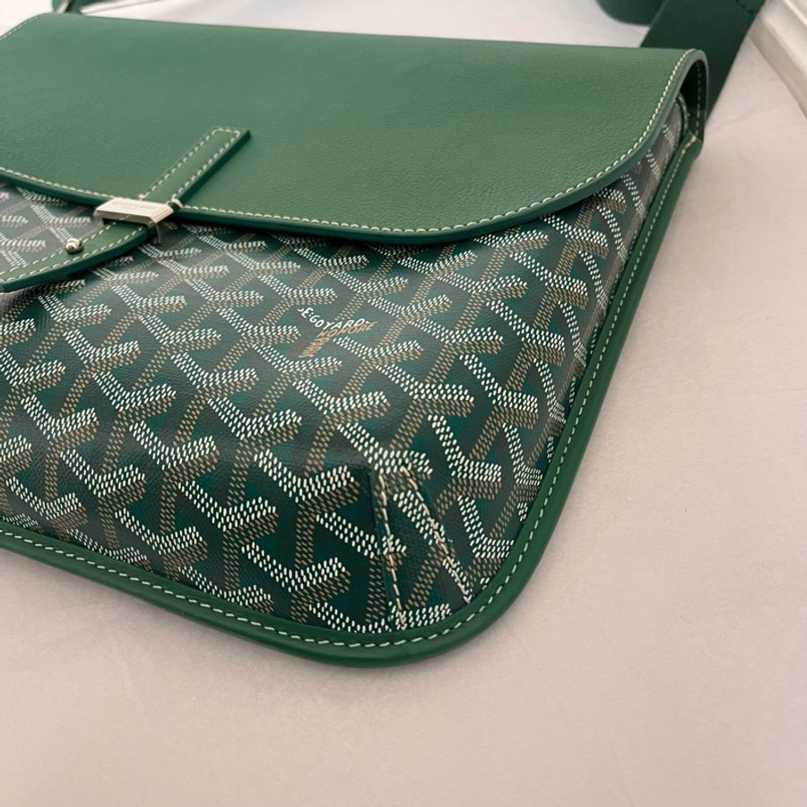 Goyard 戈雅Coursier綠色翻蓋老花滿印銀扣斜挎包-2