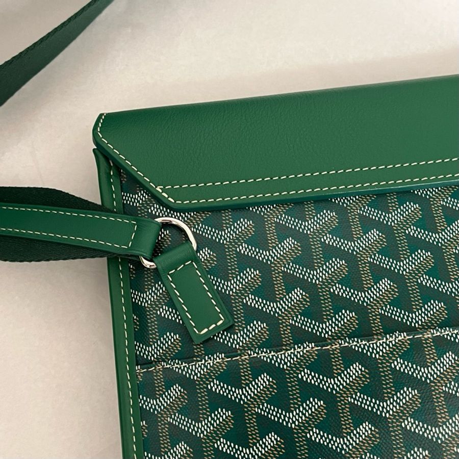 Goyard 戈雅Coursier綠色翻蓋老花滿印銀扣斜挎包-4