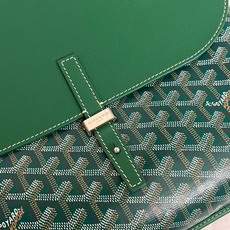 Goyard 戈雅Coursier綠色翻蓋老花滿印銀扣斜挎包-5