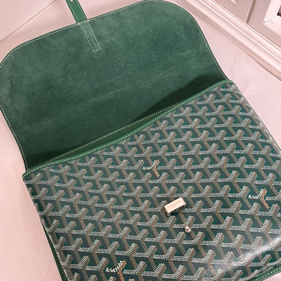 Goyard 戈雅Coursier綠色翻蓋老花滿印銀扣斜挎包-6