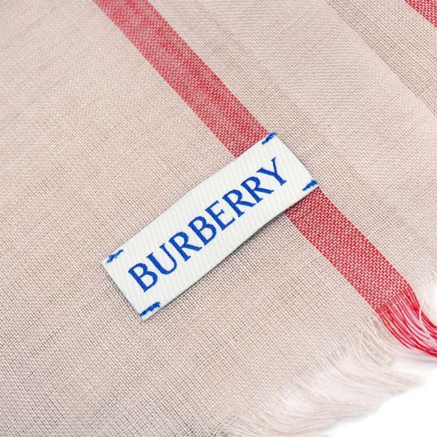 Burberry 寬版格紋羊毛絲質圍巾(80787821-米色)-3