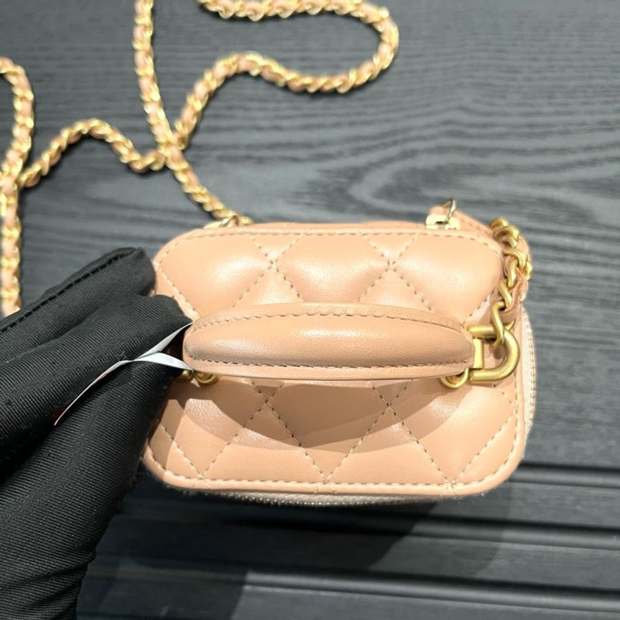 Chanel香奈兒21A 金扣mini盒子包 米色-5
