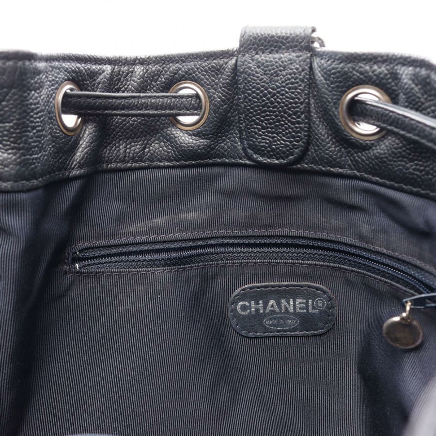 香奈兒 (CHANEL) 絎縫雙肩包，粒面小牛皮，黑色，二手，女士，帶五金配件-6