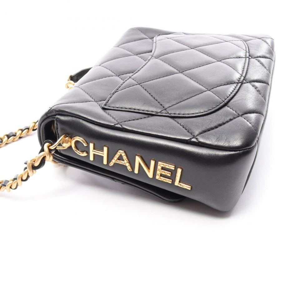 香奈兒 (CHANEL) 絎縫鏈條單肩包，羊皮材質，黑色，二手，女士款，金色五金-9