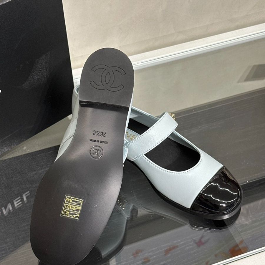 CHANEL 低跟圓頭瑪莉珍鞋 - 淺藍 36.5-5