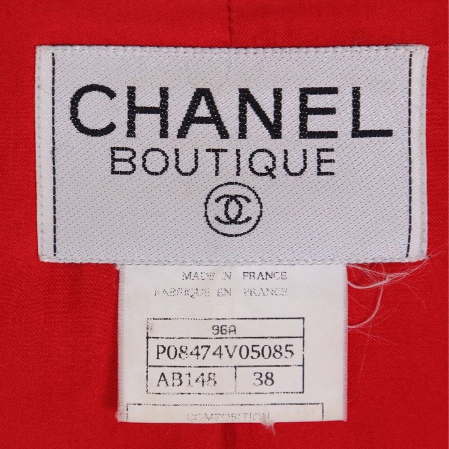 Chanel 96年正红色羊毛双排琉璃扣大衣外套-13