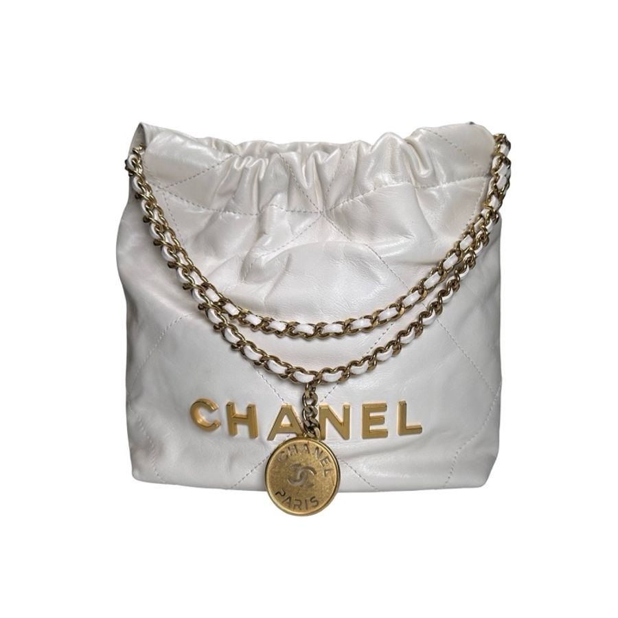 Chanel Quilted Calfskin Chanel 22 Shoulder Bag White GHW-0