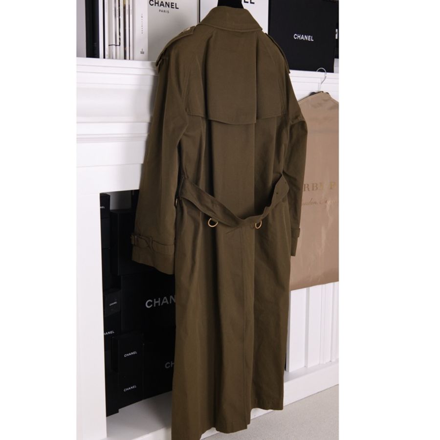Burberry军绿色双排扣风衣腰带外套-1