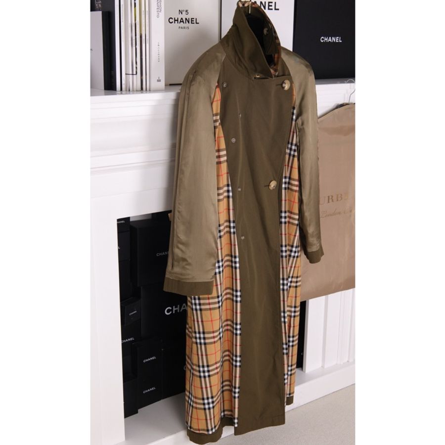 Burberry军绿色双排扣风衣腰带外套-3