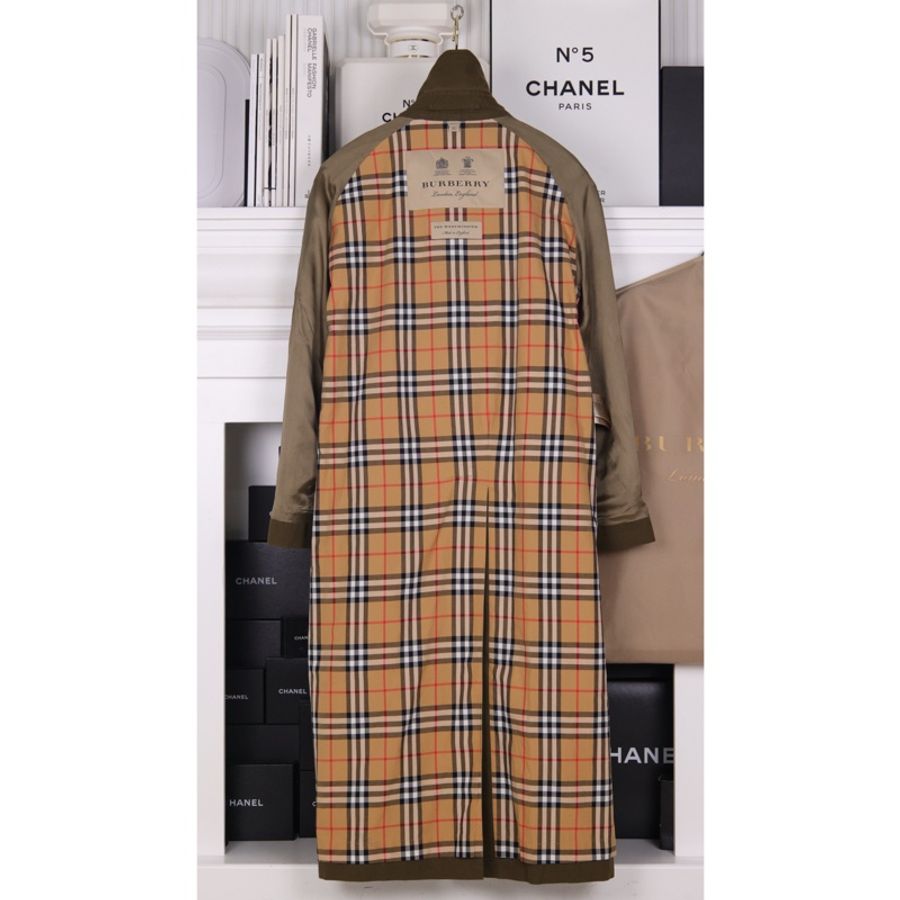 Burberry军绿色双排扣风衣腰带外套-4