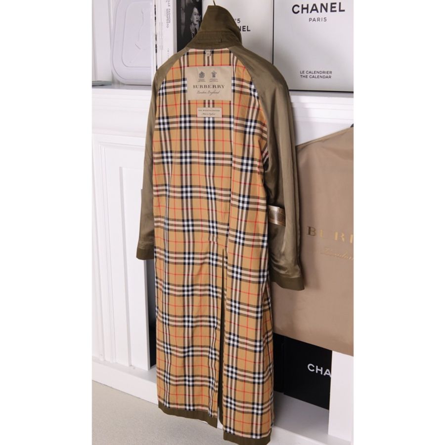 Burberry军绿色双排扣风衣腰带外套-5