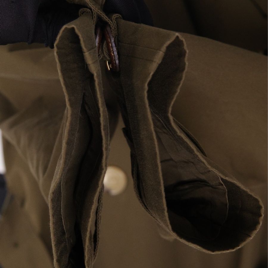 Burberry军绿色双排扣风衣腰带外套-7