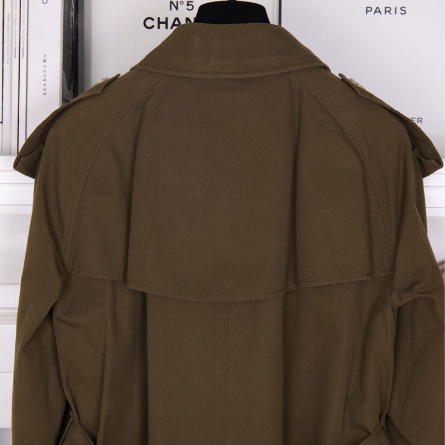 Burberry军绿色双排扣风衣腰带外套-8