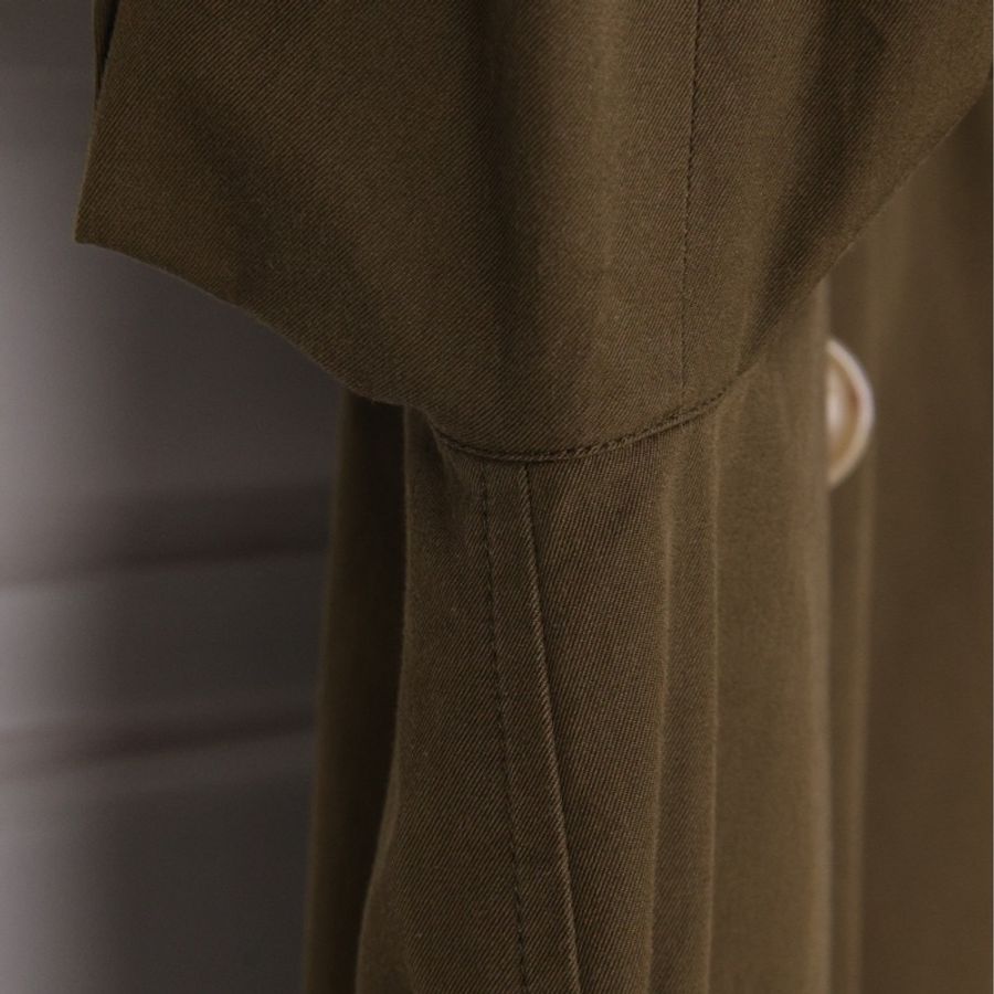 Burberry军绿色双排扣风衣腰带外套-25