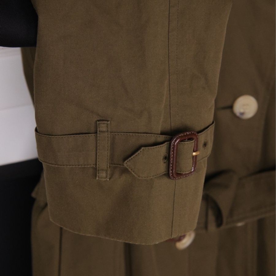 Burberry军绿色双排扣风衣腰带外套-29