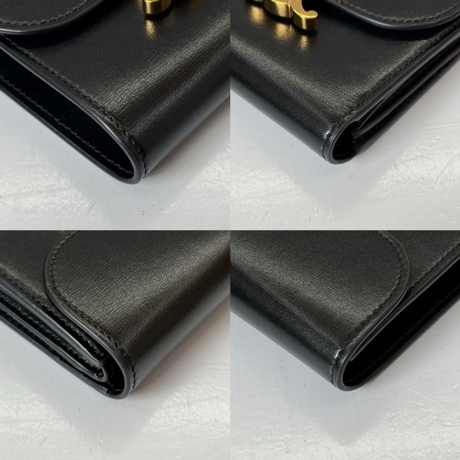 CELINE 黑色牛皮TRIOMPHE三折式短夾-4
