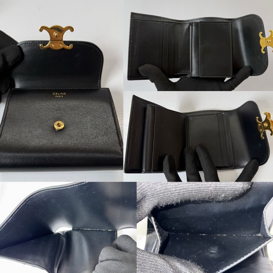 CELINE 黑色牛皮TRIOMPHE三折式短夾-5