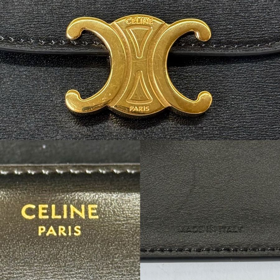 CELINE 黑色牛皮TRIOMPHE三折式短夾-6