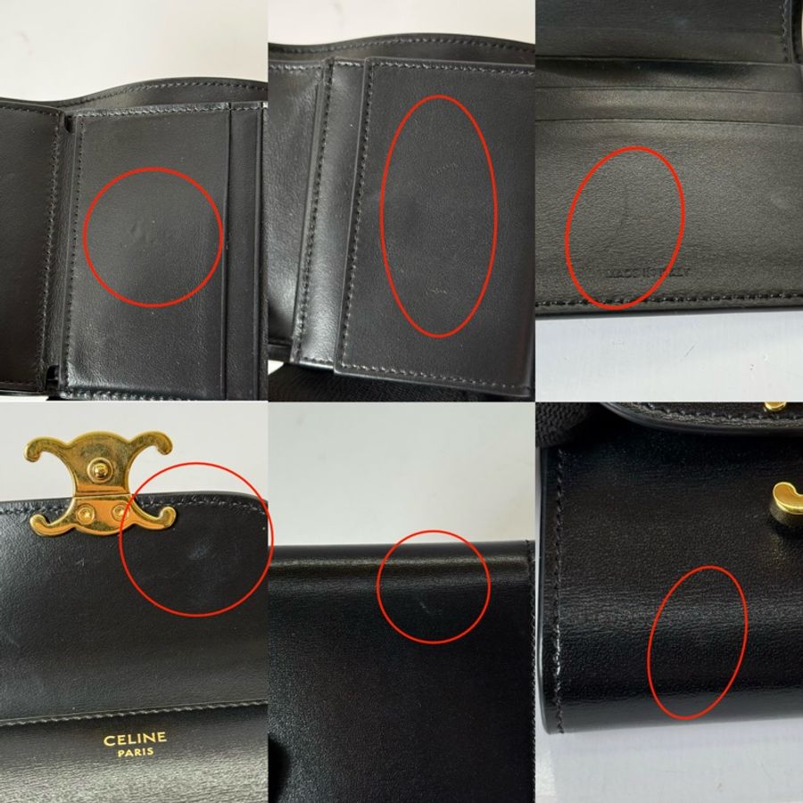 CELINE 黑色牛皮TRIOMPHE三折式短夾-7