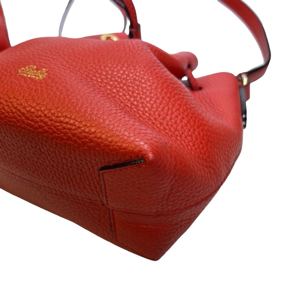Used BALLY Leather Drawstring Bucket Bag Bucket Bag Red GHW-8