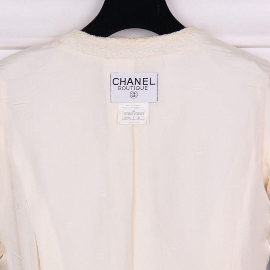 Chanel 95年芭比系列黑白滚边拉链圆领四口袋短袖上衣外套-10