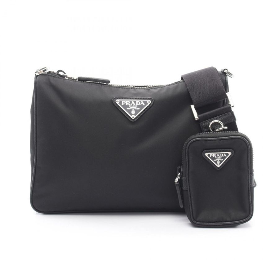 PRADA SAFFIANO TRAVEL 肩背包 2VH113 尼龍 Saffiano 皮革 黑色 二手 男女通用-0
