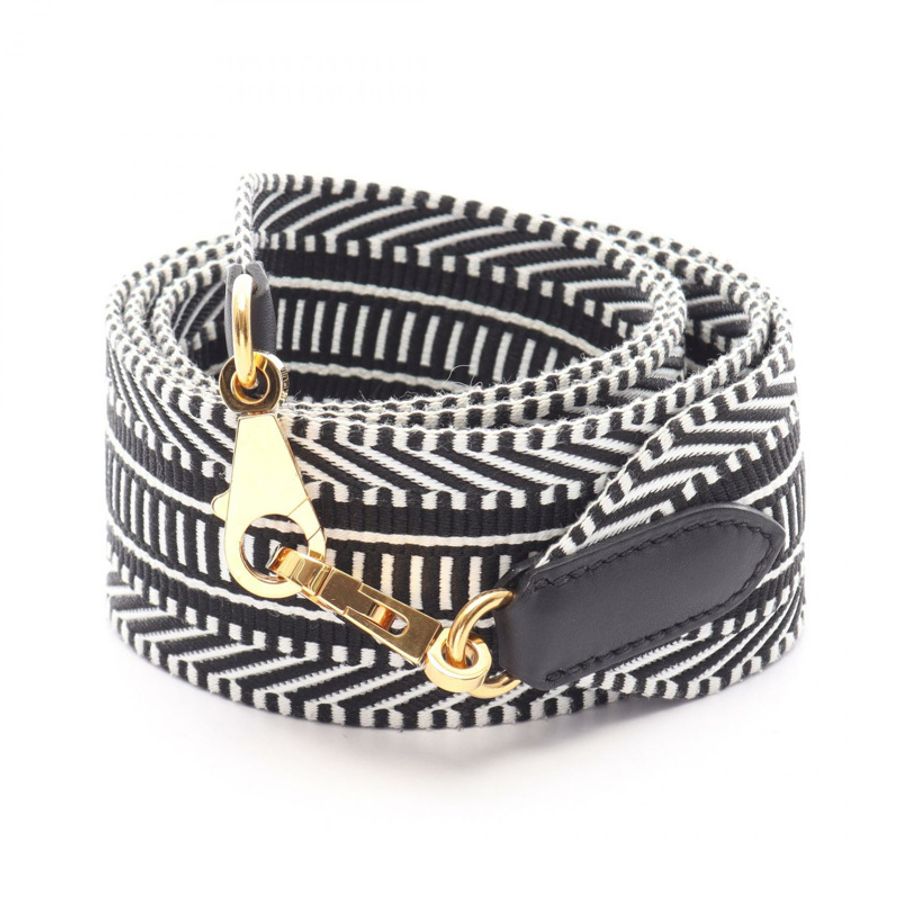 HERMES Bandouliere Sangle Cavall 肩帶 帆布 Swift 皮革 黑色 二手-0