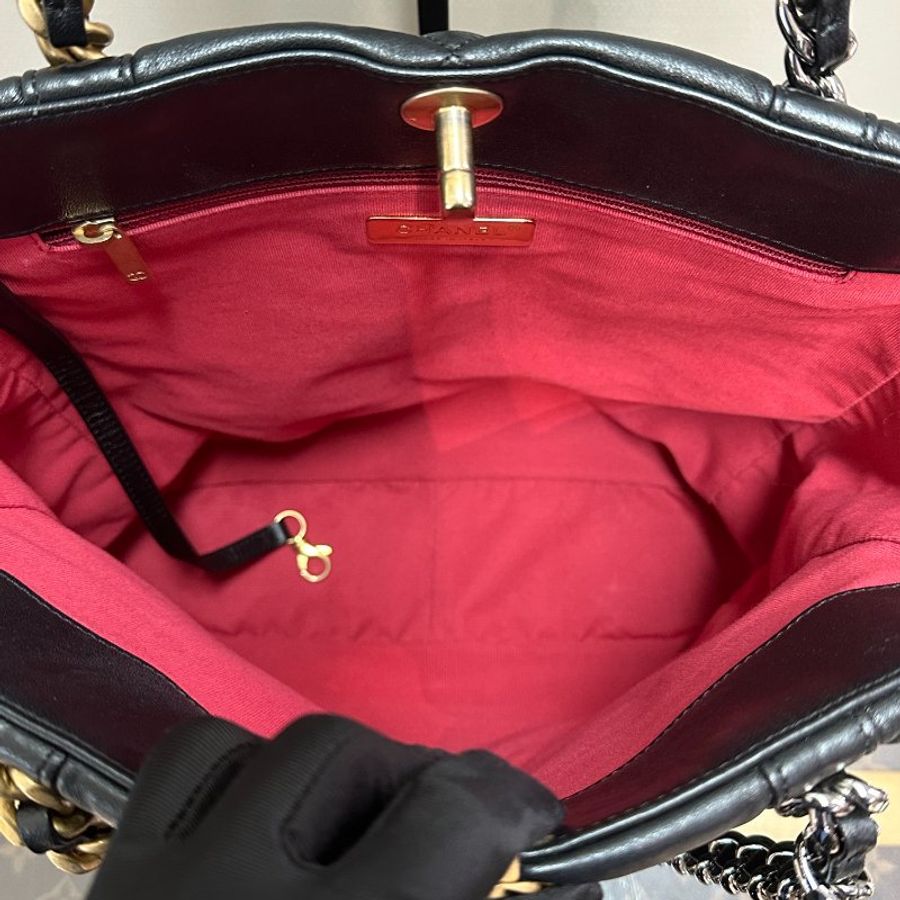 CHANEL/香奈兒黑金19bag菱格紋手提腋下手提托特包-5