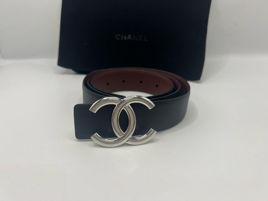 Chanel经典款银色大logo双面腰带皮带-5