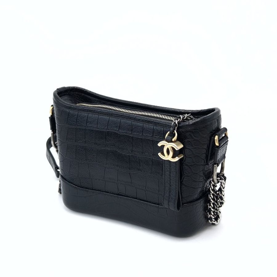 CHANEL/香奈兒黑金流浪鱷魚壓紋單肩斜挎包-3
