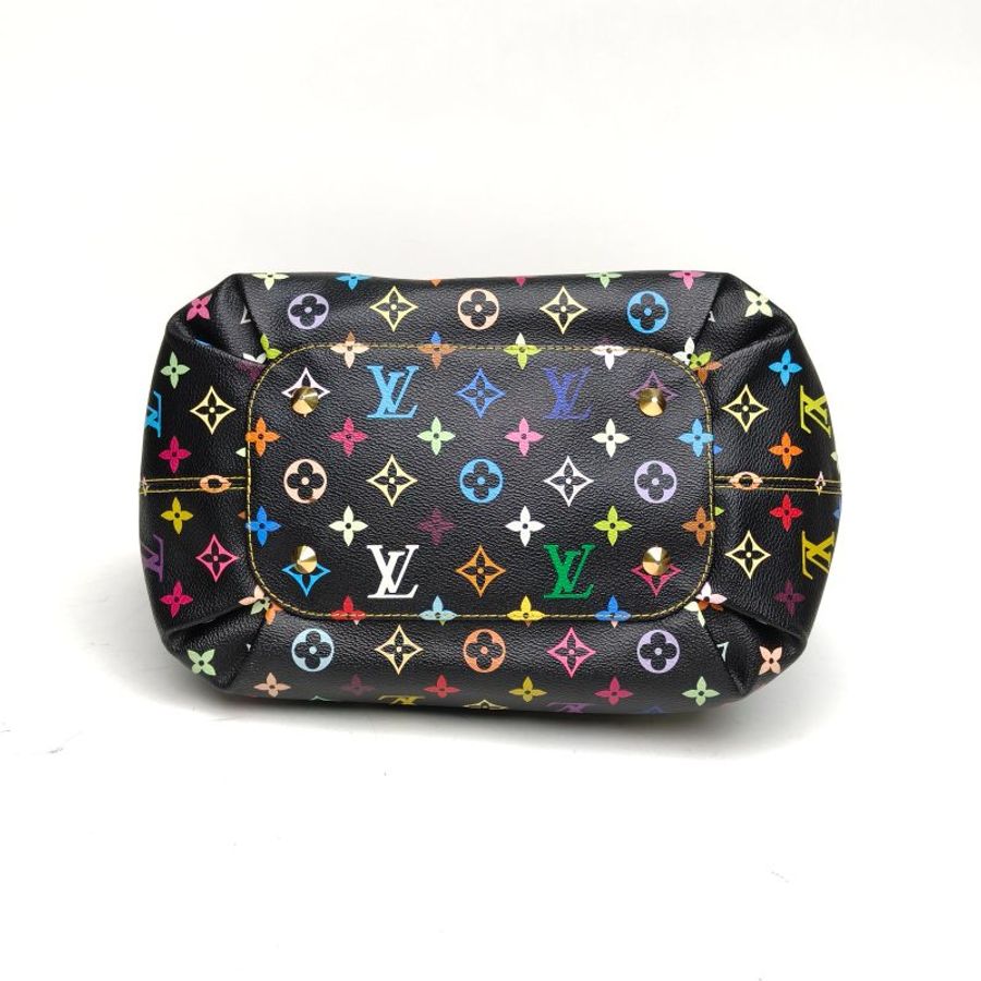 LOUIS VUITTON 中古蝴蝶扣單肩包黑三彩PVC金扣肩背包-4