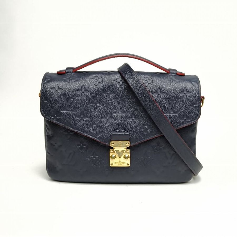 LOUIS VUITTON MetisPochette郵差包墨藍色牛皮金扣老花壓紋肩背包-0