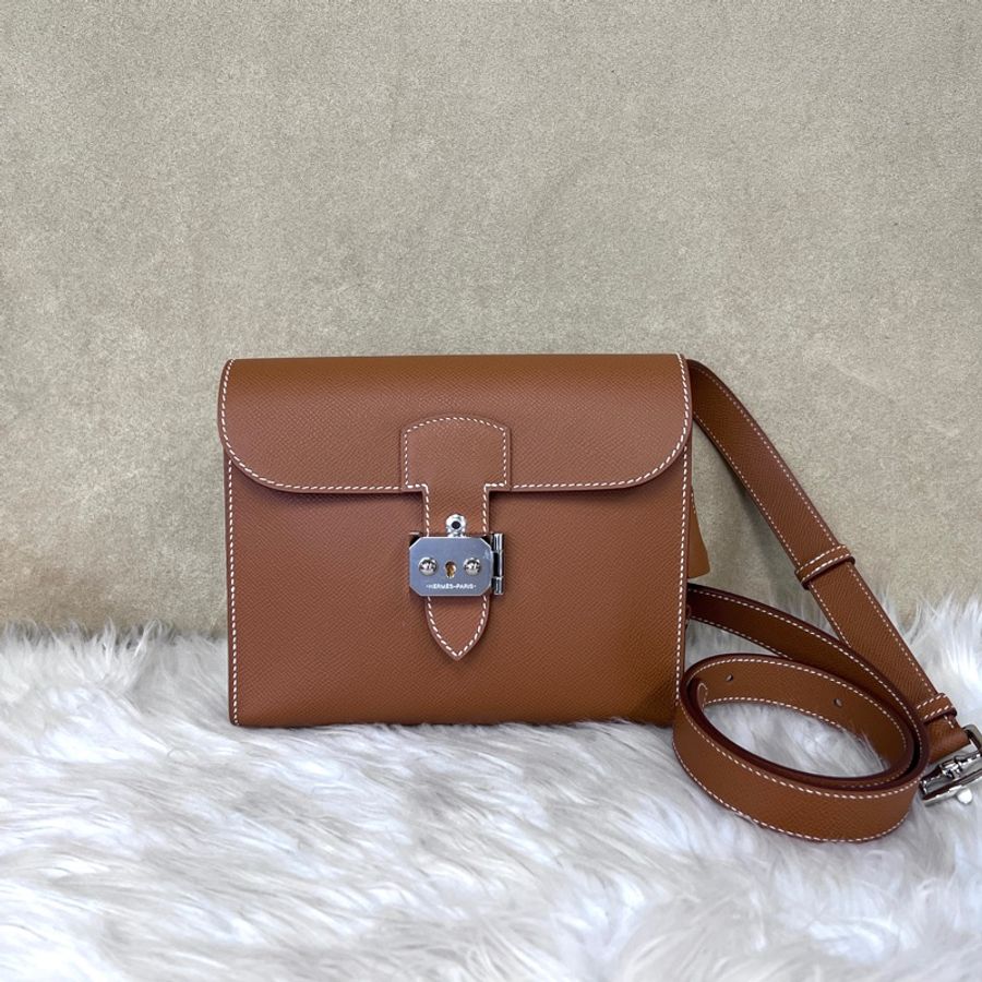 Hermes 37 金棕Epsom 銀釦Sac a depeches 21郵差包-0