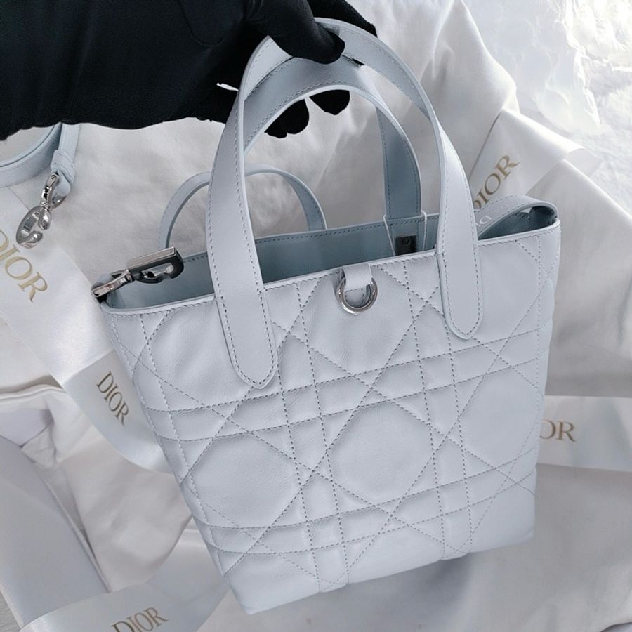 💠 迪奧Dior 竪版 toujours 小號手提包斜背包 冰藍色 銀扣 附件:肩帶-2