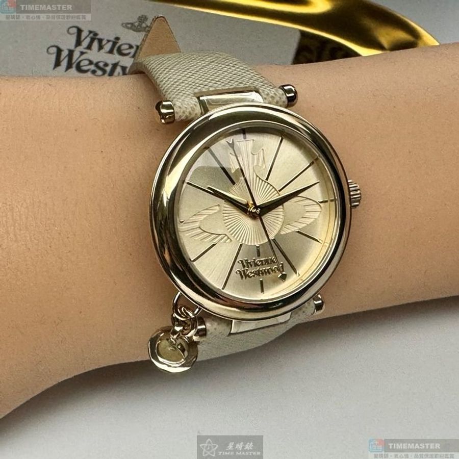 Vivienne Westwood手錶,編號VW30326,32mm金色錶殼,米黃色錶帶款-8