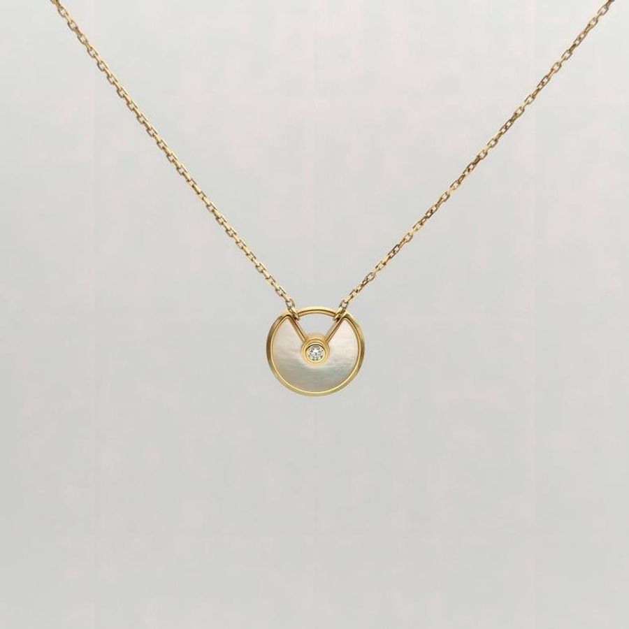 CARTIER AMULETTE護s符白母貝項鏈超小號18K黃金/鑽石/白貝母-1