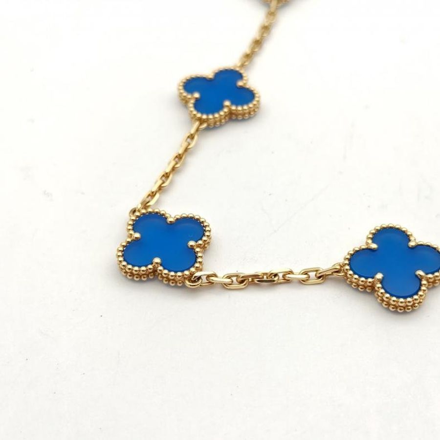 VAN CLEEF&ARPELS VintageAlhambra中號五花手鏈新扣18K黃金/藍瑪瑙S-M碼-2