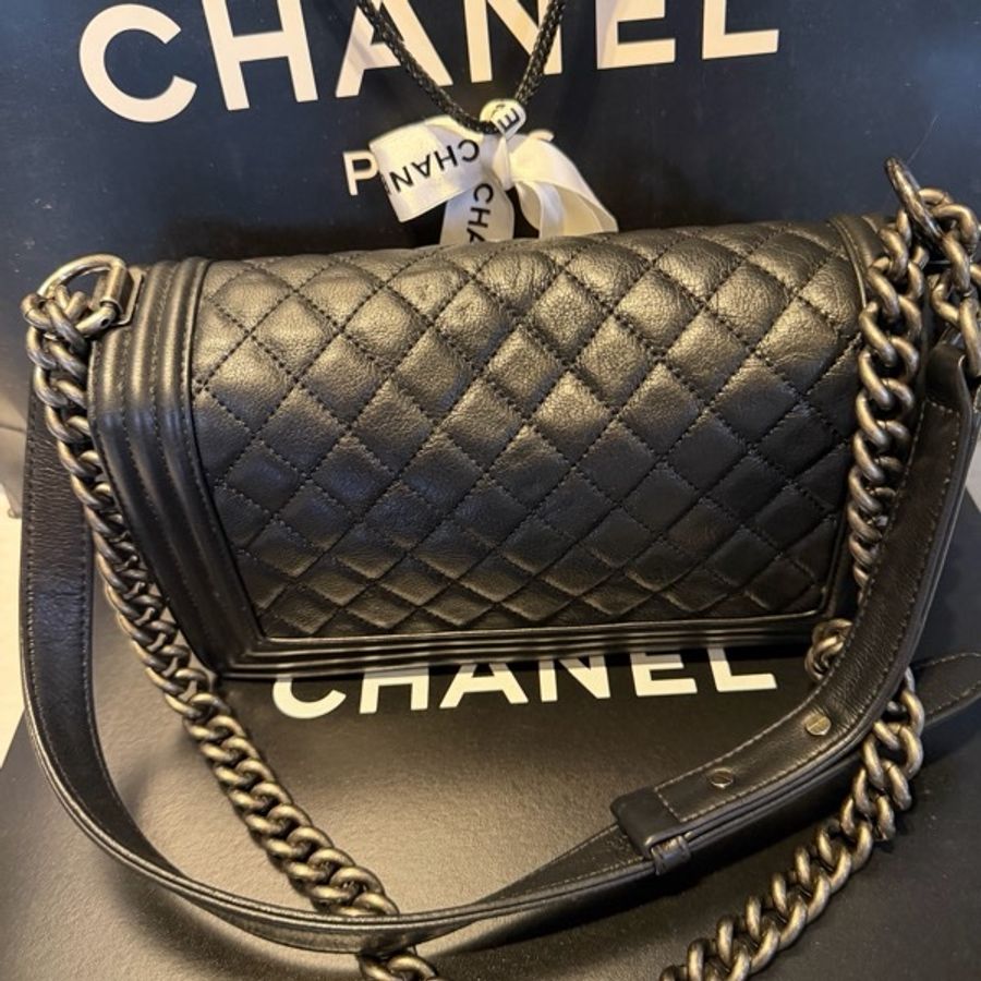 Chanel boy 25荔枝牛皮銀扣銀鏈-2
