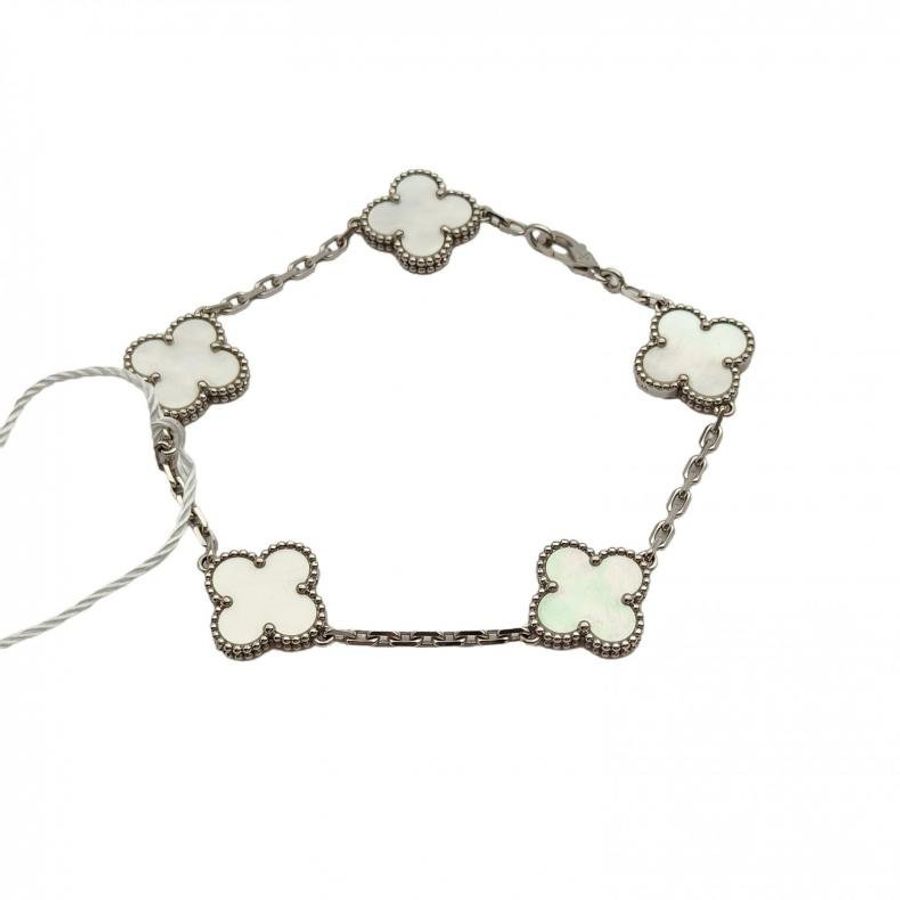 VAN CLEEF&ARPELS VintageAlhambra中號五花手鏈新扣18K白金/白貝母S-M碼-0