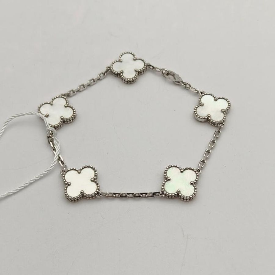 VAN CLEEF&ARPELS VintageAlhambra中號五花手鏈新扣18K白金/白貝母S-M碼-1
