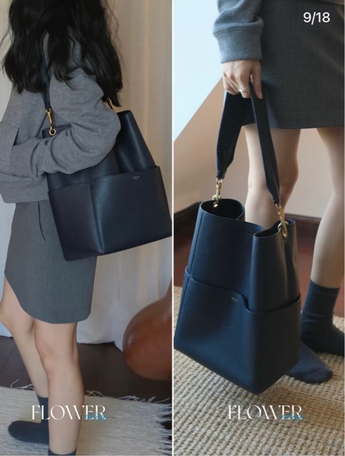 《仙闆名牌精品》CELINE SANGLE BUCKET 黑色 水桶包 肩背包 側背包 手提包-35