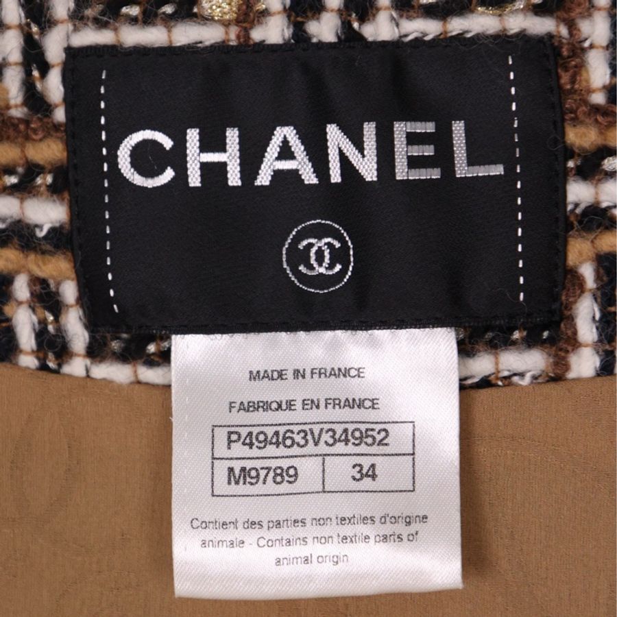 Chanel 14年达拉斯秀款棕色粗花呢五角星扣蝴蝶结领口拉链外套-11