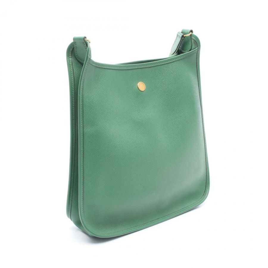 HERMES Vespa PM 單肩包 Courchevel 皮革 綠色 二手 女用 A GHW-1